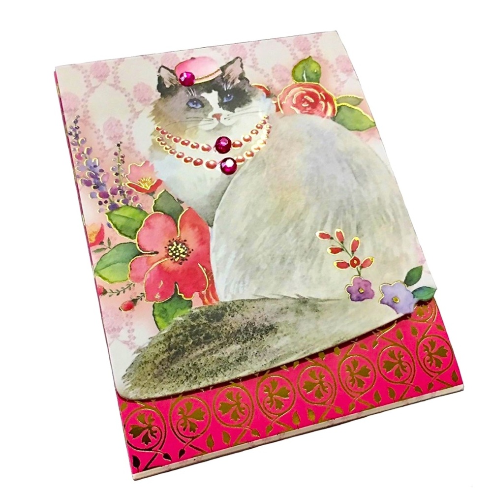 Punch Studio Gold Foil & Gem Embellished Pocket Notepad ~ Fancy Cat (61510)